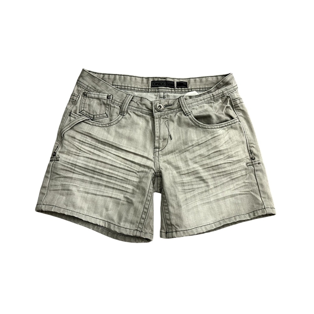 VTG Denim Shorts Womens W28‎ Gray Excellent Whiskered Low Rise Limitless Denim